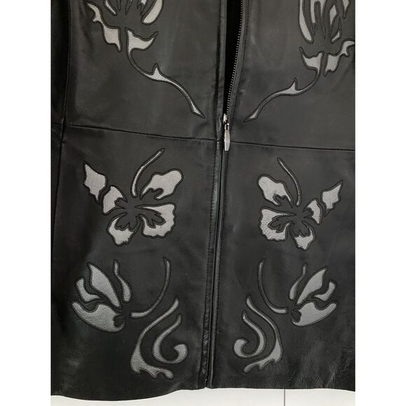 Nolan Miller Stiff Leather Jacket Glamour Women’s Large Black & Gray Embroidery - Picture 7 of 9